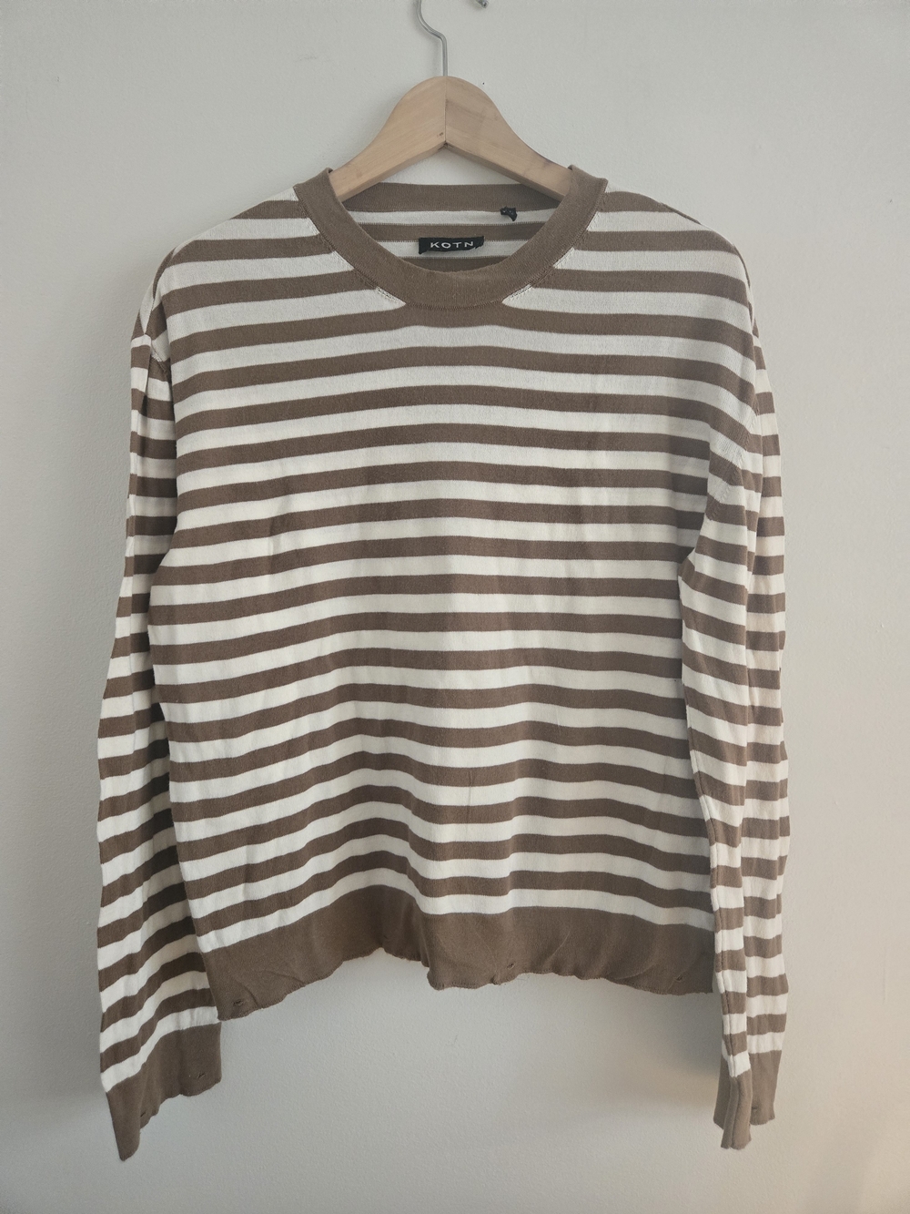 Kotn Striped Crewneck Sweater in Beige and Cream - Picture 4 of 9